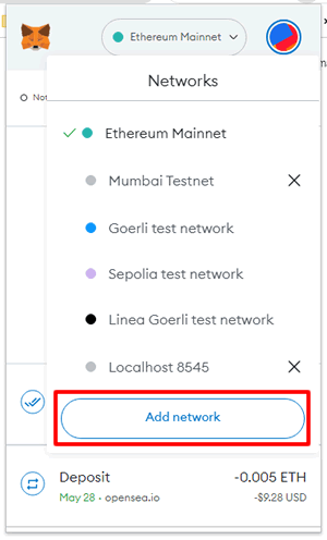 add networkをクリック：MetamaskにPolygonネットワークを表示させる方法