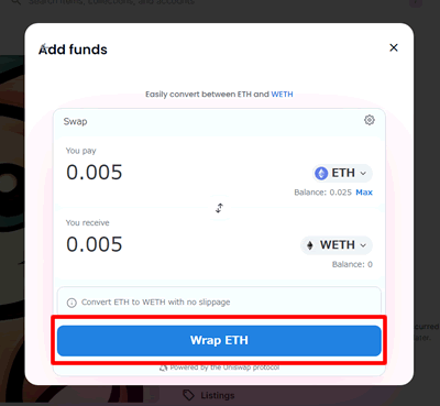 ETHをWETHにラップする：OpenSea（オープンシー）でオファーで購入する方法