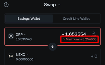 NEXOでMinimumが表示された場合は、資産が足りない。