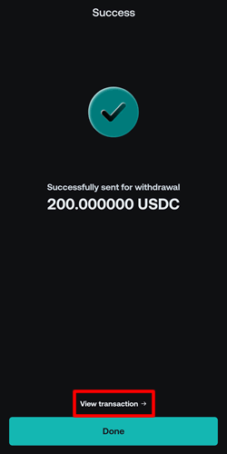 NEXOの出金完了画面