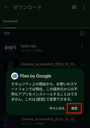 設定から不明APIKインストールを可能にする