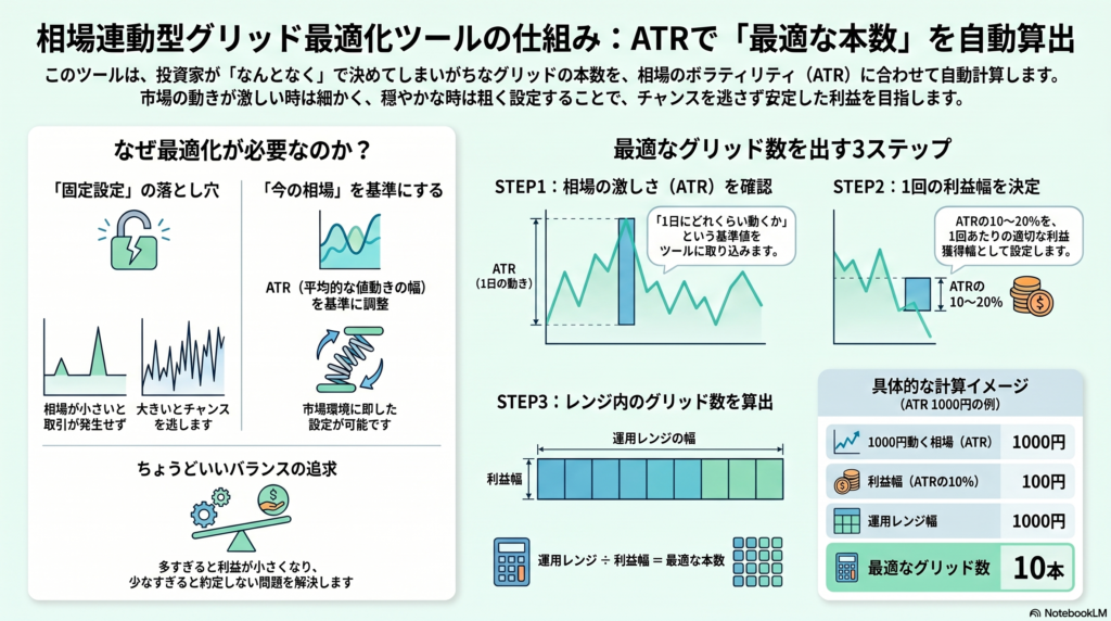 ATRから、現物グリッドの最適なグリッド数を算出する