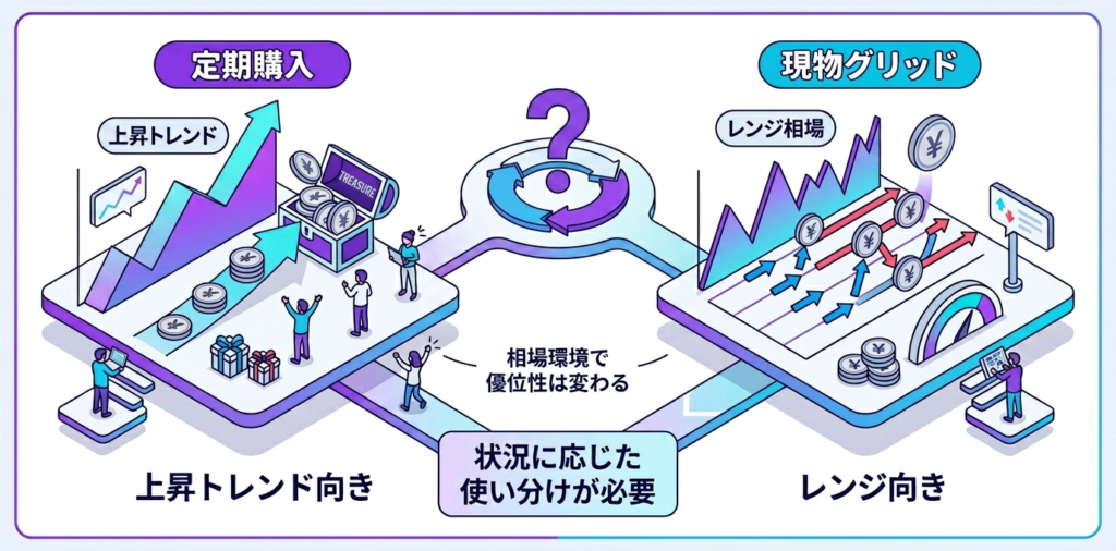 定期購入と現物グリッドの比較結果と使い分けについて